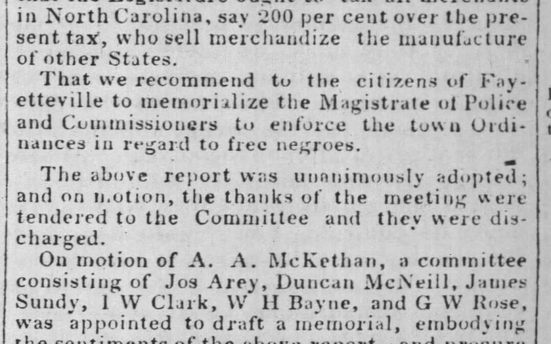 Mechanics of Fayetteville Meeting, Nov. 30, 1850