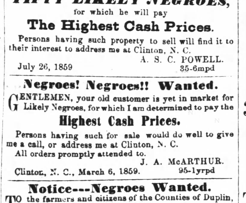 “Likely Negroes Wanted”: Advertisement Clipping from September 29, 1859